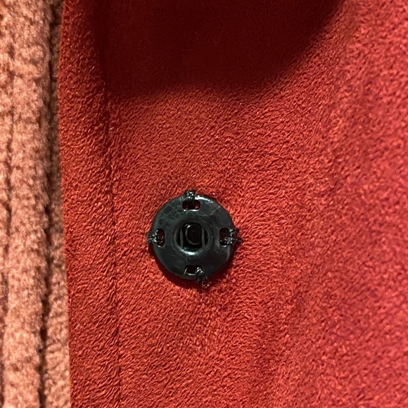 Vintage Y2K NOVELTI Red Faux Suede Faux Fur Trim Longline Penny Lane Coat L - Picture 9 of 12